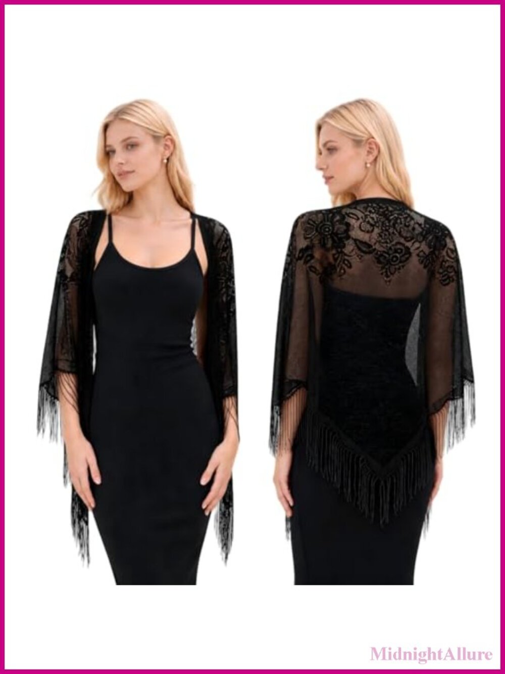 Sheer Floral Lace Triangle Fringe Shawl Wrap for Wedding Beach Party